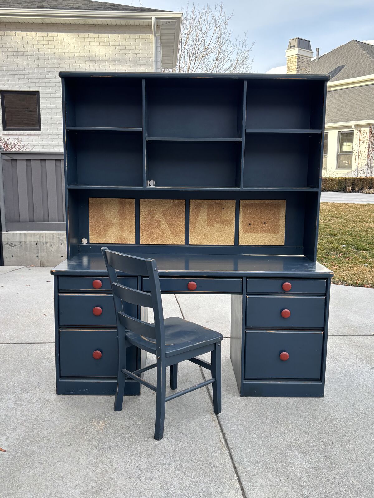 Navy Blue Kids' Desk and Hutch Set