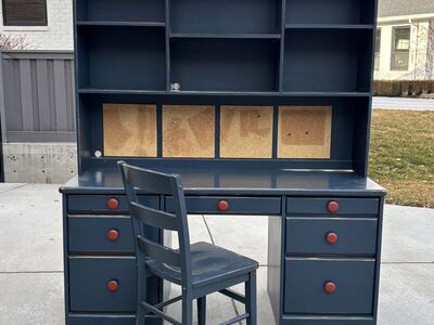 Navy Blue Kids' Desk and Hutch Set