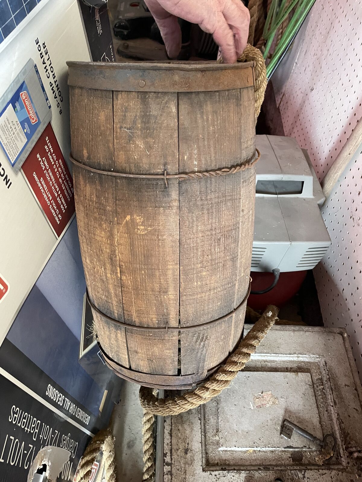 Antique wagon wheels, many trinkets, milk cans etc..