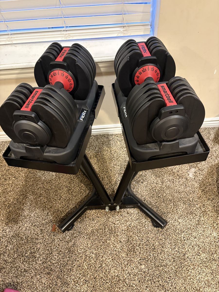 FITRX Smartbell Adjustable Dumbbells with Stand - Pair, 5-52.5 lbs (2.5 lb increments)