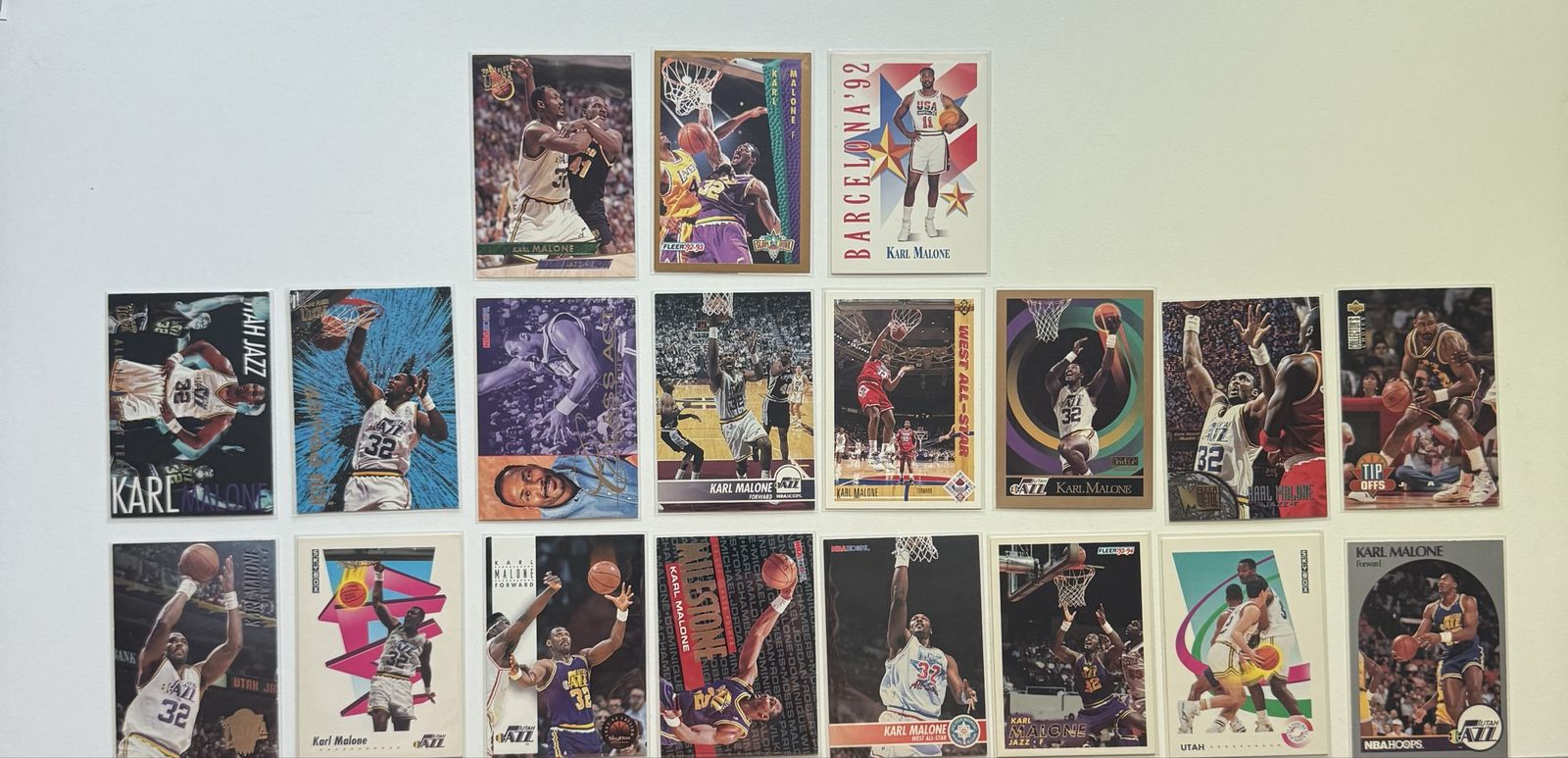 Karl Malone NBA Basketball Trading Card Lot - Fleer, SkyBox, Upper Deck (15 Cards)