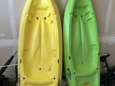 Pair of Lifetime Wave Kids' Kayaks - 6ft, 130lb Max Capacity, Yellow & Green
