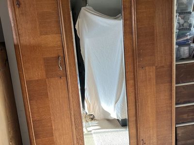 Antique Wooden Wardrobe Armoire with Center Mirror,.