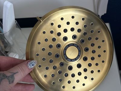 Gold Kohler Shower Head - New, Cursiva