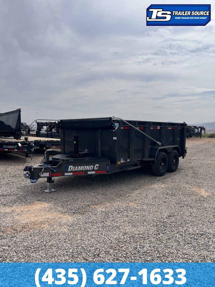 7x14 Diamond C LPT 207 Dump Trailer - 44" Sides - 15.5K GVWR - 14 Ply Tires, Long Arm Tarp