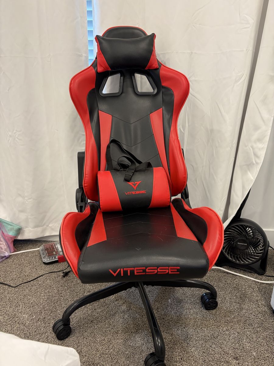 Vitesse Ergonomic Gaming Chair Black and Red with Pillows