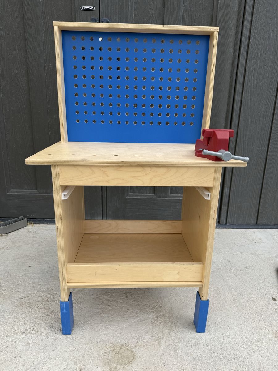 Wooden Kids Workbench with Blue Pegboard and Red Vise - Durable & Fun for Little Builders