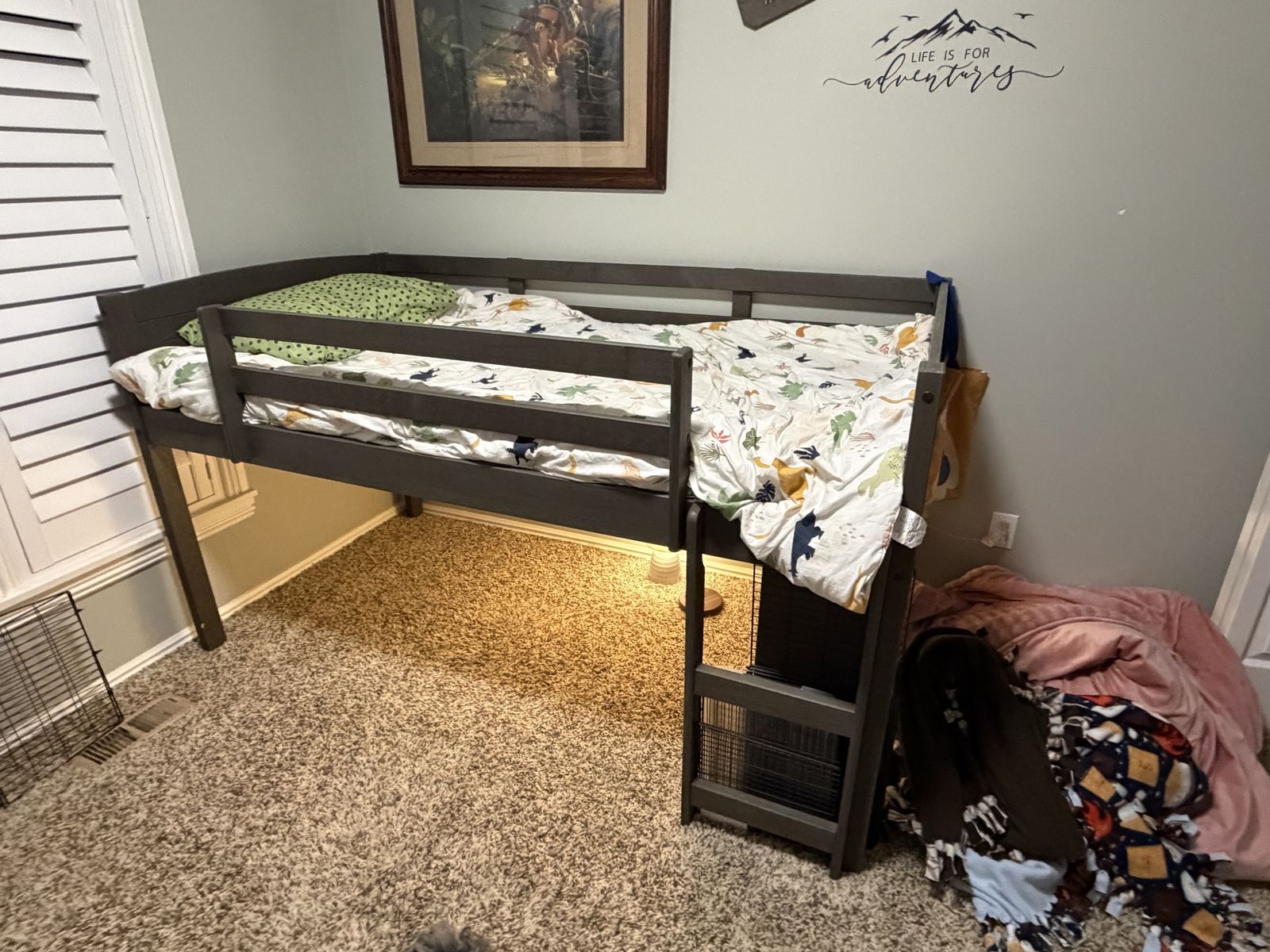 Gray Kids Loft Bed with Bookshelf, 3-Drawer Dresser & Storage - Complete Bedroom Set