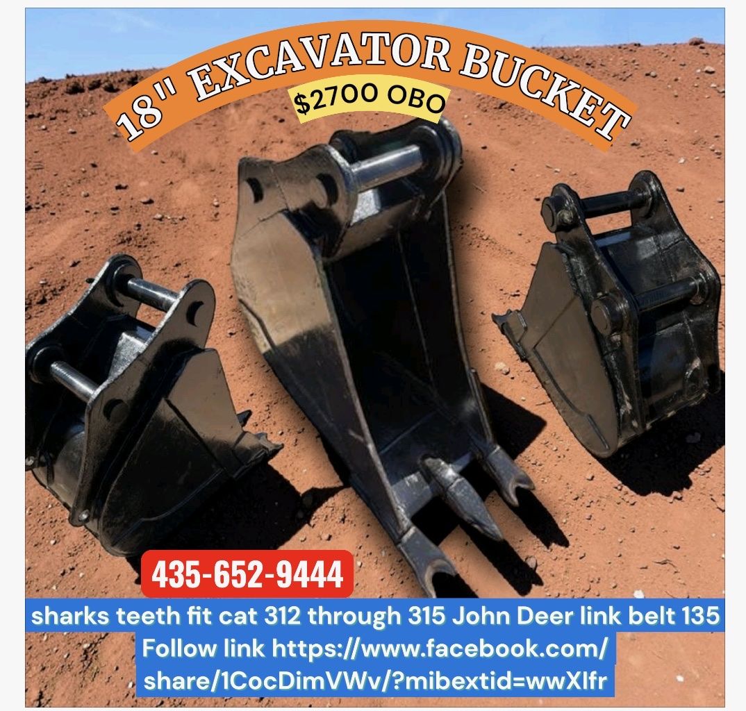 18" Excavator Bucket with Shark's Teeth - Fits Cat, John Deere, Link-Belt
