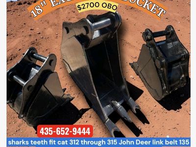 18" Excavator Bucket with Shark's Teeth - Fits Cat, John Deere, Link-Belt