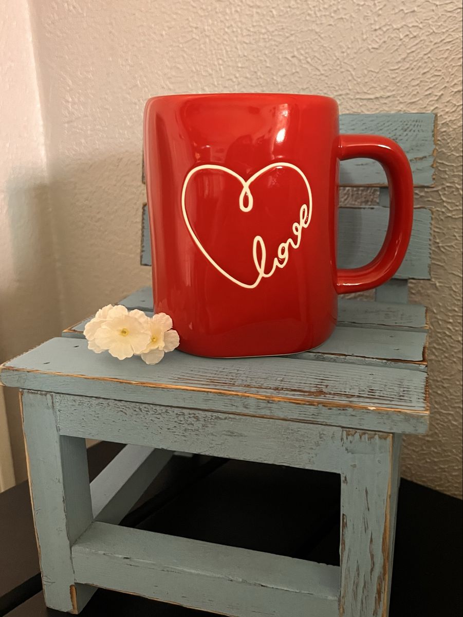 Red Ceramic Coffee Mug with White Heart and Love Design