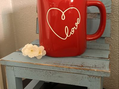 Red Ceramic Coffee Mug with White Heart and Love Design