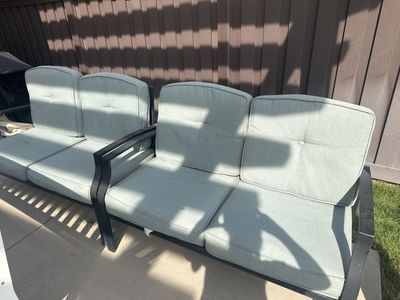 Outdoor Metal Frame Loveseat Set with Light Blue Cushions - Pair