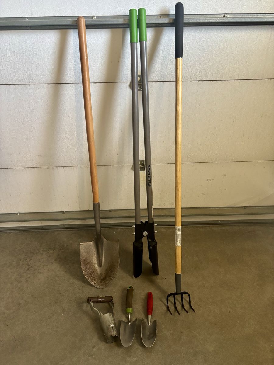 Garden Tool Lot – Post Hole Digger, Cultivator, Shovel & Hand Tools