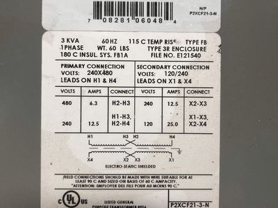 Federal Pacific 3 KVA General Purpose Transformer P2XCF21-3-N