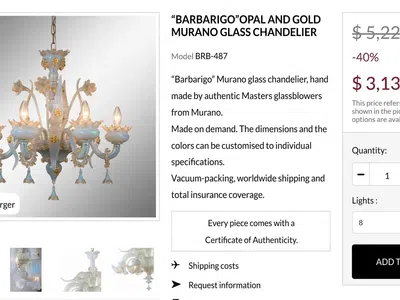 Barbarigo Opal and Gold Murano Glass Chandelier - 8 Lights