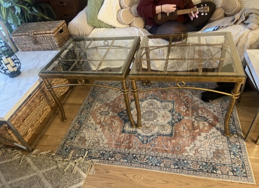 2 Side Tables Glass top golden metal