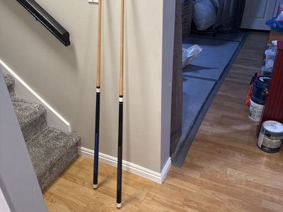 Pair of Pool Cues - Blue and Black Wraps