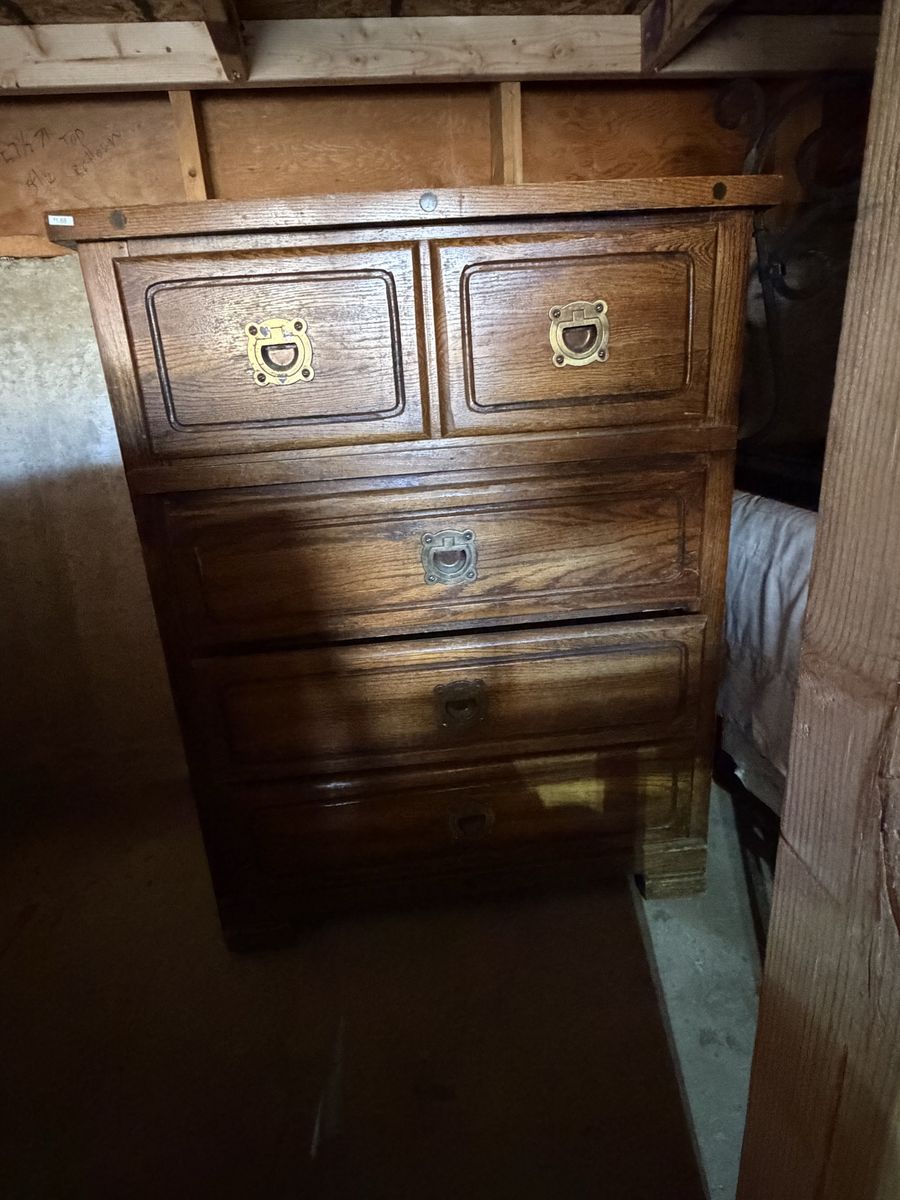 Vintage Wooden Dresser Set - Chest of Drawers & Wide Dresser with Brass Hardware