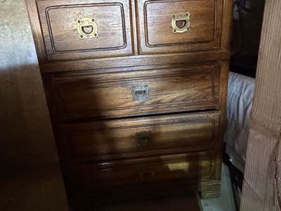 Vintage Wooden Dresser Set - Chest of Drawers & Wide Dresser with Brass Hardware