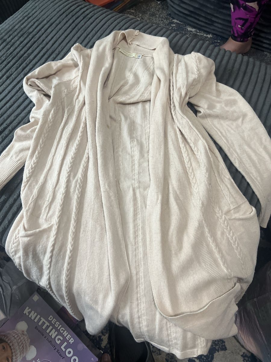 Only You Open Front Cardigan Sweater Beige Size Small Long Sleeve