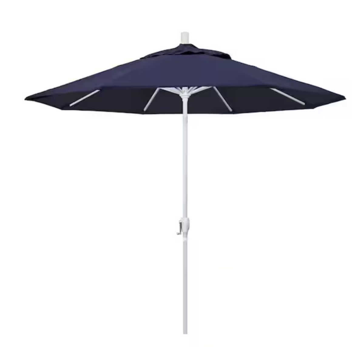 California Umbrella 9 ft. White Aluminum Pole Market Aluminum Ribs Push Tilt Crank Lift Patio Umbrella in Navy Sunbrella