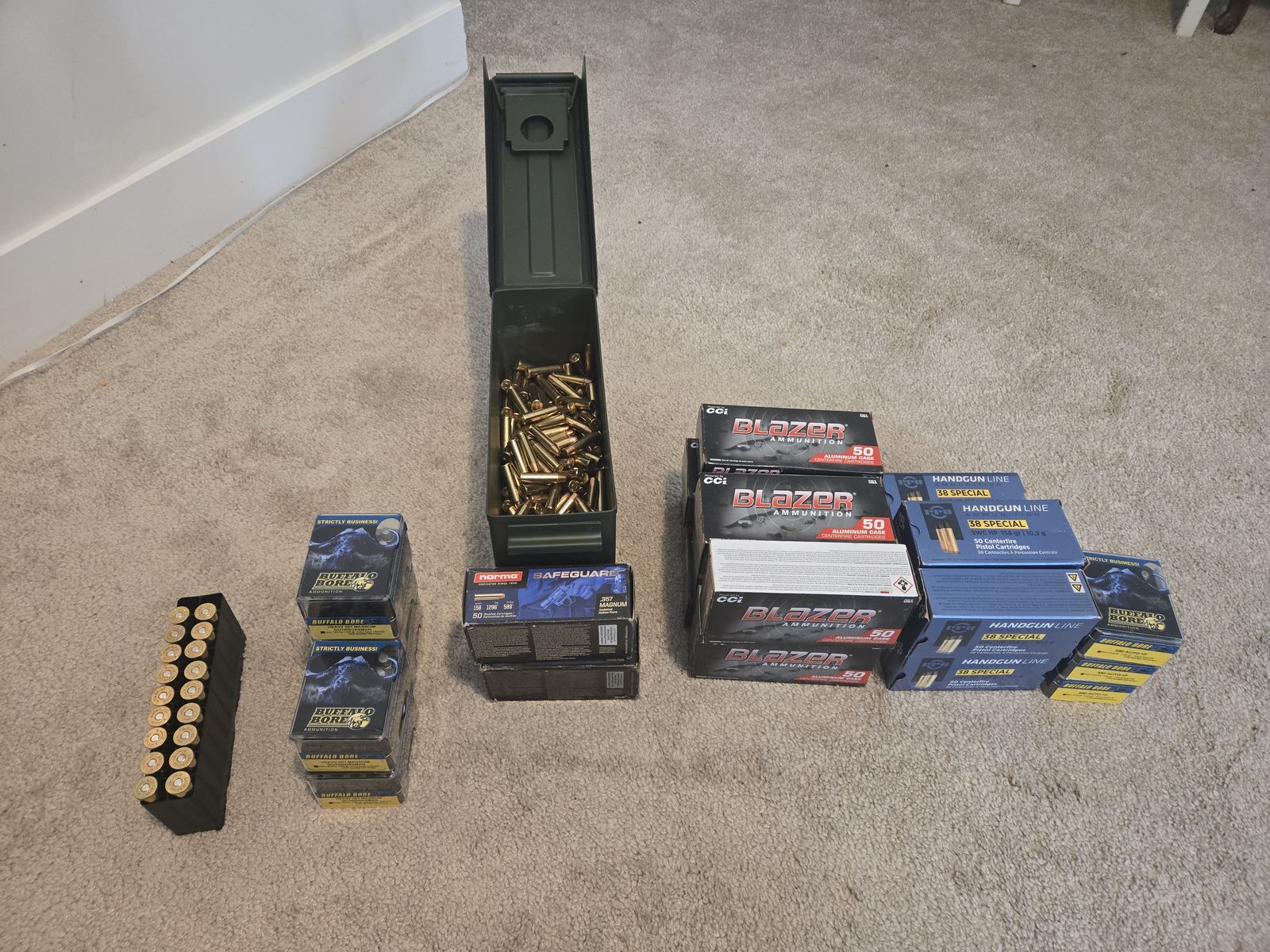 AMMO - Buffalo Bore, RPU, Blazer, Norma Mixed Ammunition Lot - 380 AUTO, 38 Special, 357 Magnum, 45-70