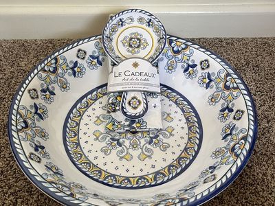 Le Cadeaux "Sorrento" Melamine Large Serving Bowl & Spoon Rest Gift Set