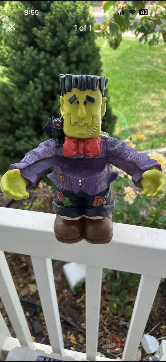 Frankenstein Monster Halloween Figurine with Bat and Bowtie