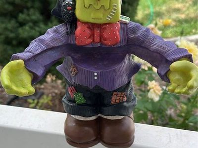 Frankenstein Monster Halloween Figurine with Bat and Bowtie