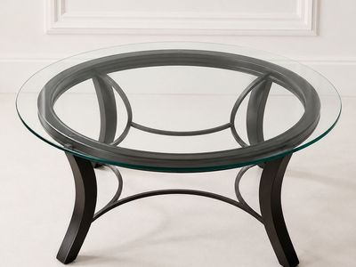 Round Glass Coffee Table with Black Metal Base - 42" Diameter