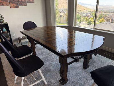 Very heavy and sturdy, big dining room table and bench.