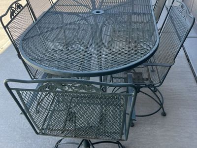 Patio Dining Table and Rocking Chairs (6)