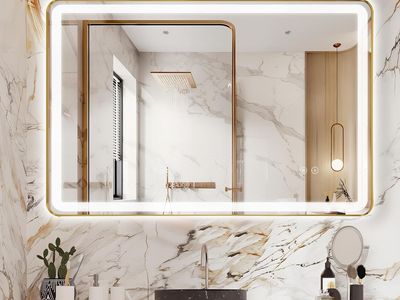 48"x24" Gold LED Metal Framed Bathroom Mirror with Lights, Front and Backlit