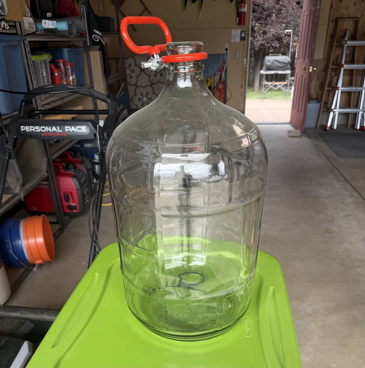 Clear Glass Carboy Jug with Red Handle - 5 Gallon (approximate) - Home Brewing/Winemaking