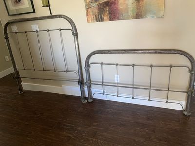 Antique Metal Bed Headboard & Footboard - Ornate Design, Distressed Gray Finish-Full Size