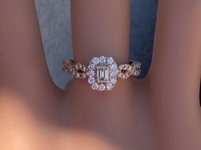 GIA AUTHENTICATED 14k ROSE GOLD 3/4 ct DIAMOND ENGAGEMENT RING! EMERALD CUT CENTER!