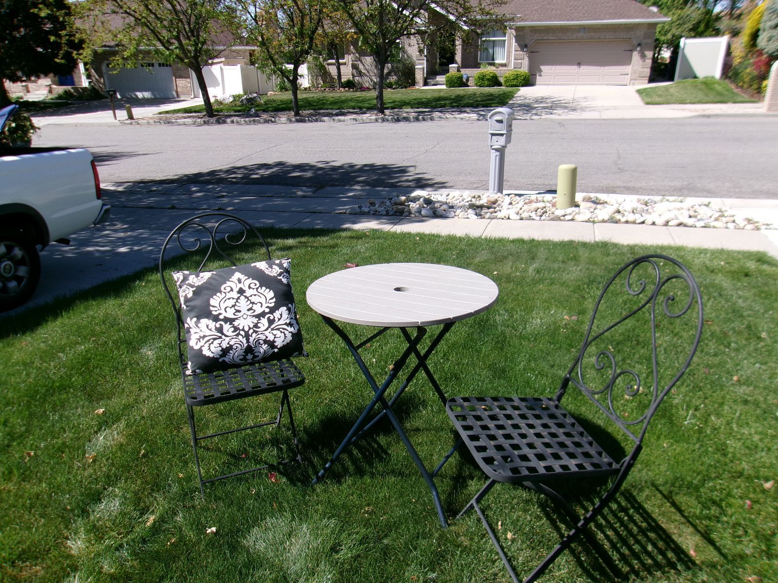 Cute Folding Wrought Iron Patio Bistro Set