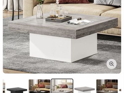 **Free** Farmhouse Square Coffee Table w/ LED Light, Wood Cocktail Table (New)