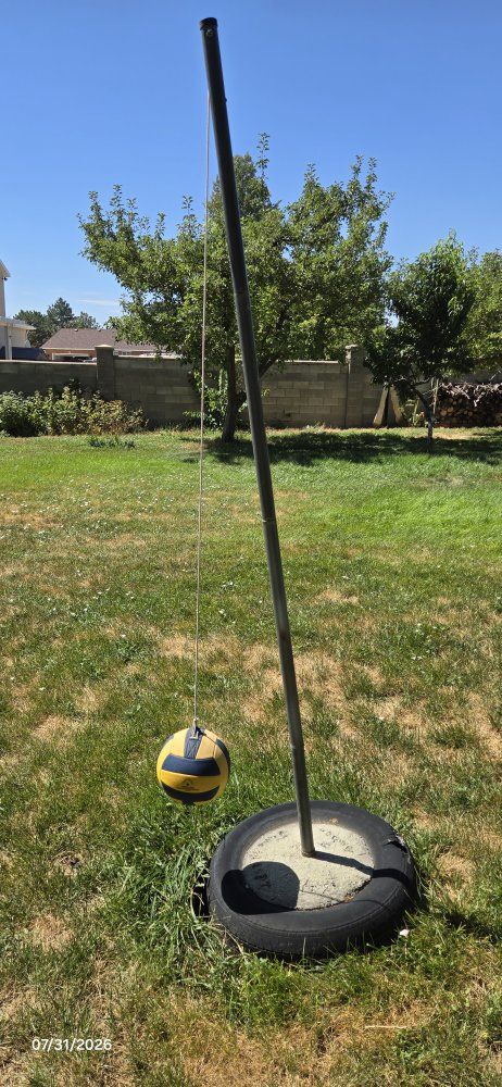 Outdoor Tetherball Set with Concrete Tire Base and Ball