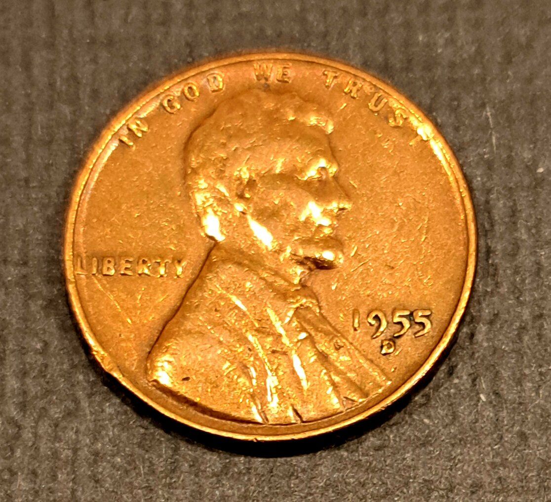 1955 D Wheat Penny - Red Color - Marked AU