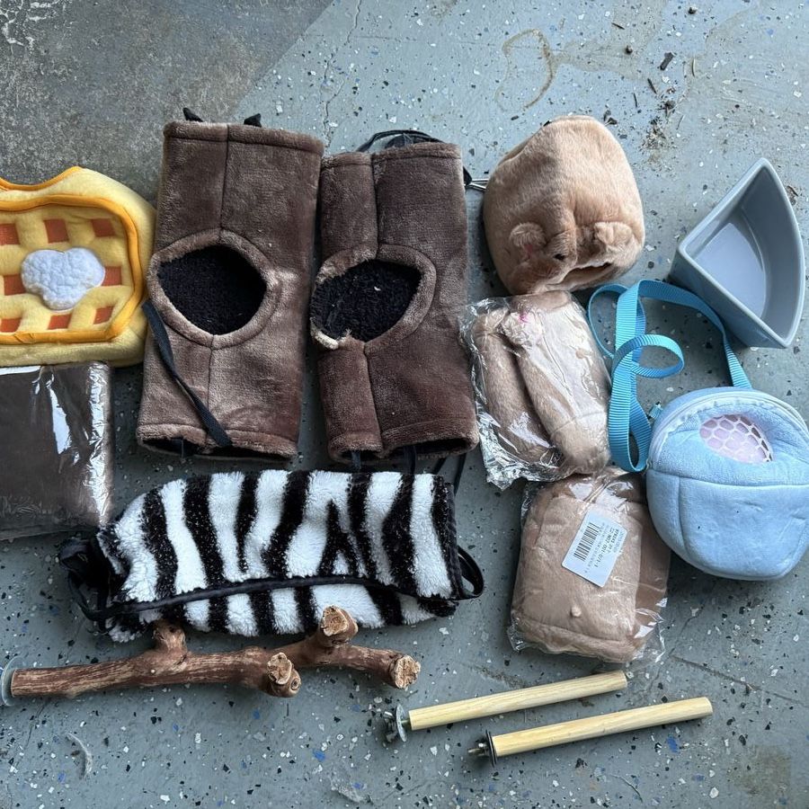 Assorted rat/mouse/hamster Supplies - Hammocks, Hideaways, Perches, and Feeder Bowl