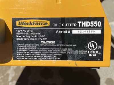 WorkForce THD550 7" Wet Tile Saw Cutter 120V 550W Max Depth 1 3/8" UL Listed