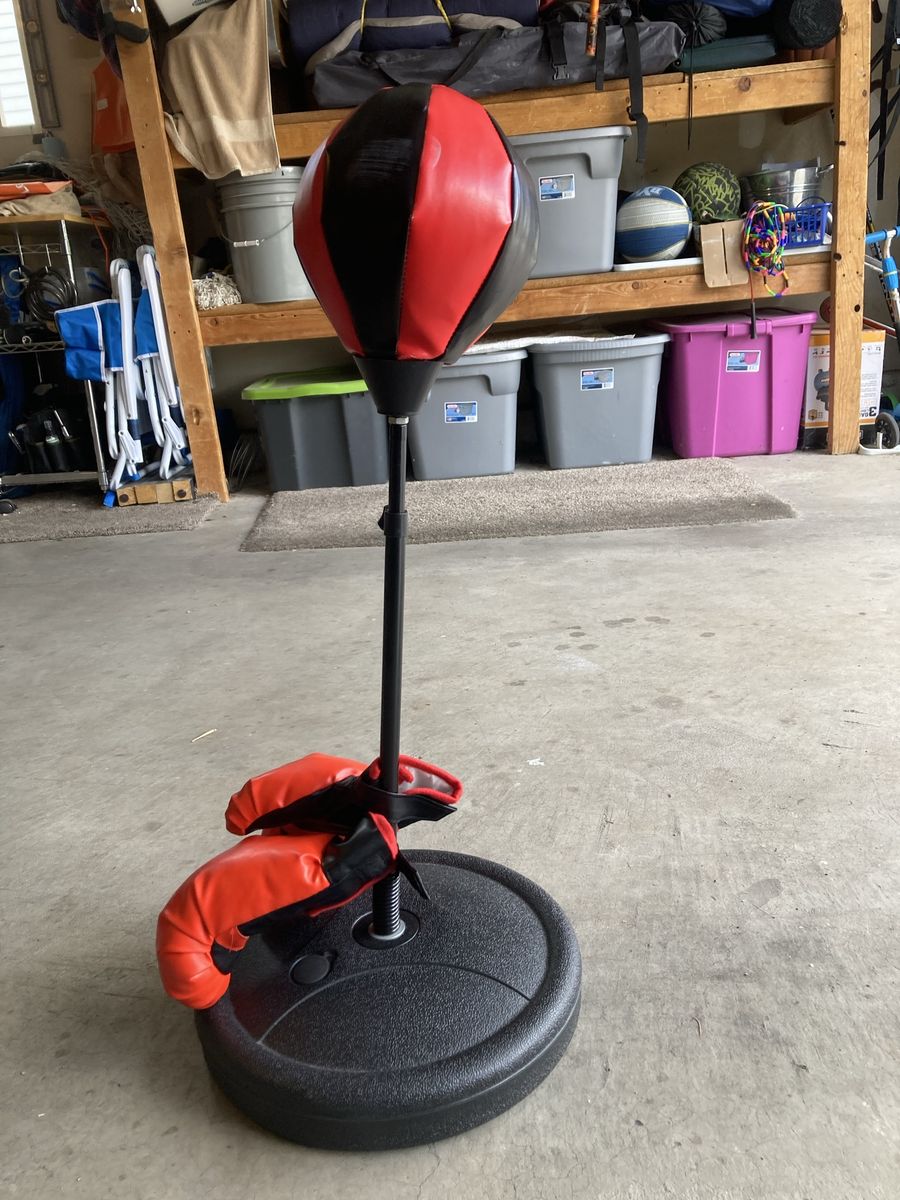 Red & Black Adjustable Kids Punching Bag with Gloves - Freestanding weighted with gravel