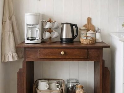 Vintage Mission Oak Arts & Crafts Style Console Desk Table | Vintage Buffet Coffee Station Table