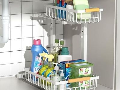 NEW Under Sink Organizers,5 Adjustable Height,Metal Pull Out Under Sink Organizers and Storage Shelves with Sliding Drawer