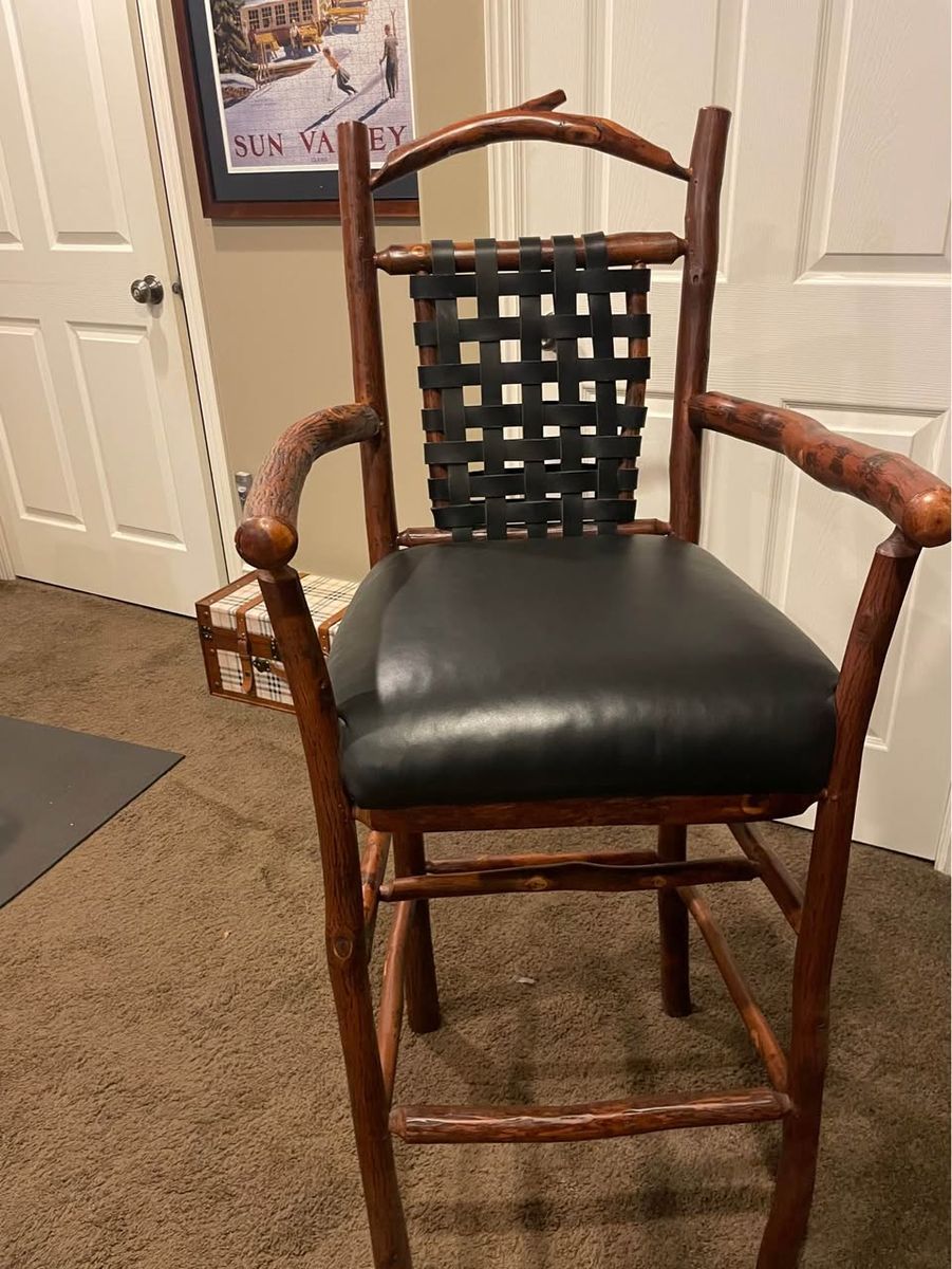 Barstool Wood Leather Natural Branch Bar Stools