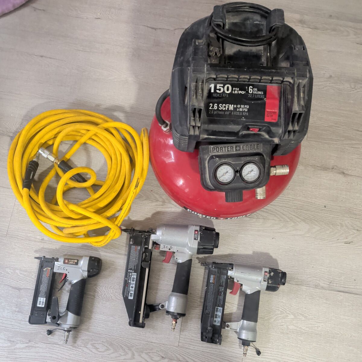 compressor 3 nailers porter cable and hose
