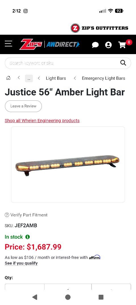 Whelen Justice 56" Amber Emergency LED Light Bar