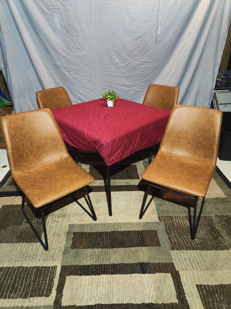 Set of 4 Caramel Faux Leather Dining Chairs (Retail $350) – Threshold Bowden – Excellent Condition
